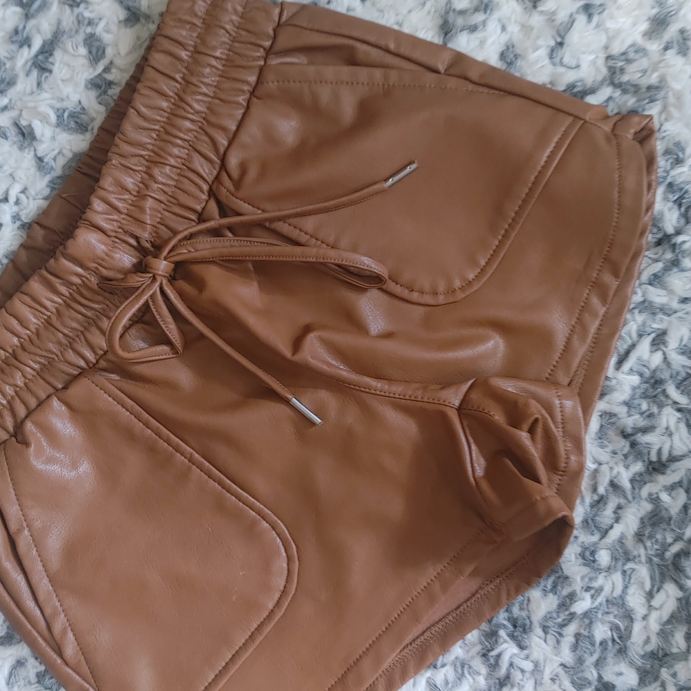 Sincerely Jules Brown High Waist Leather Shorts